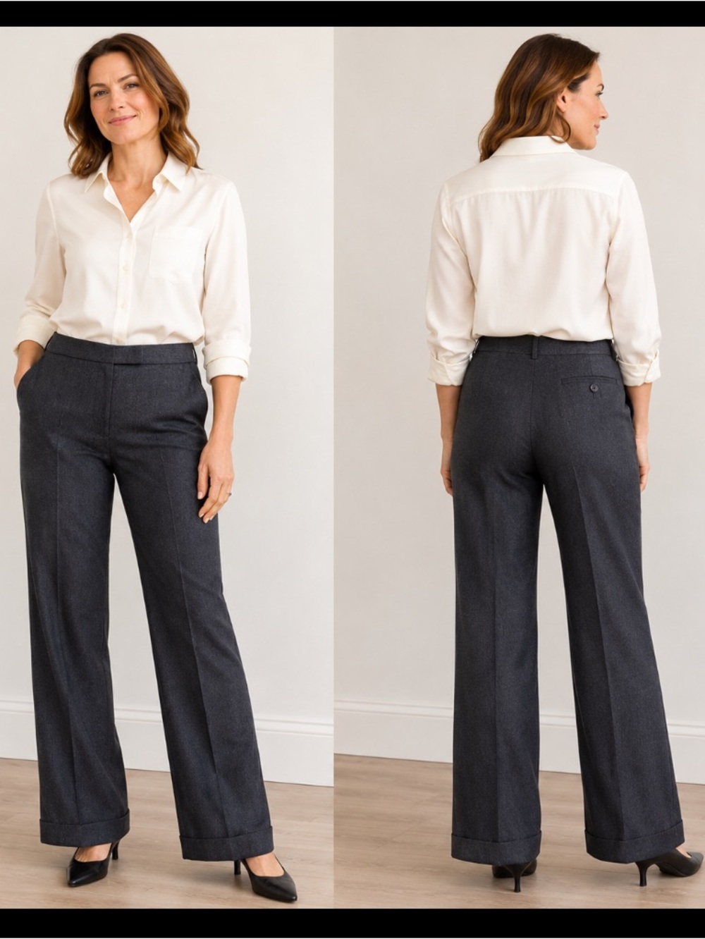Brooks Brothers  Wool Trouser Pants Slacks Gray Cuffed Career Office Size 6